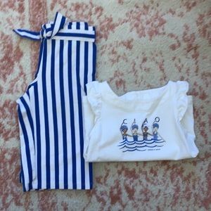 Janie and Jack Blue and White Striped “Ciao” Set